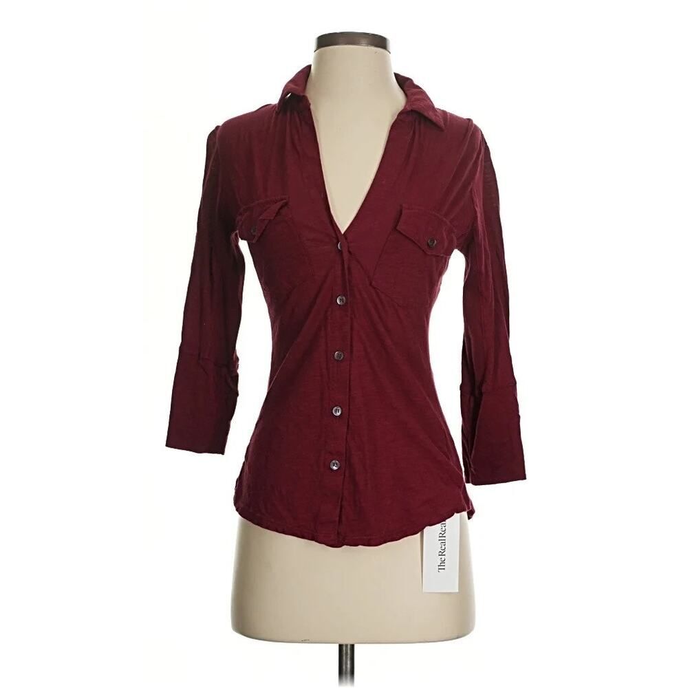 Standard James Perse Slub Contrast Panel Button Down Shirt Size 1 Small Maroon